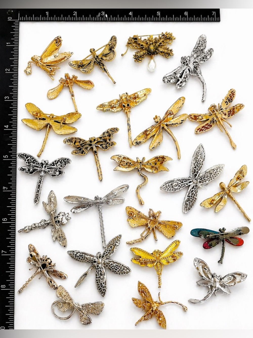 Lot of 25 Vintage Style Dragonfly Brooches Rhinestone Enamel Crystal Pins Bulk - Picture 2 of 2